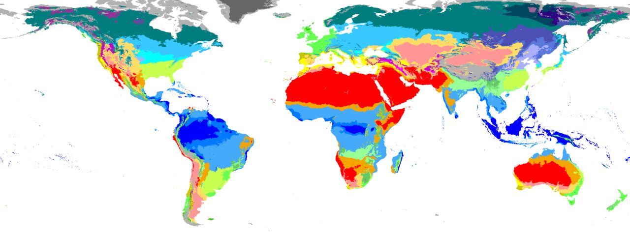 Global climate zones across the world map