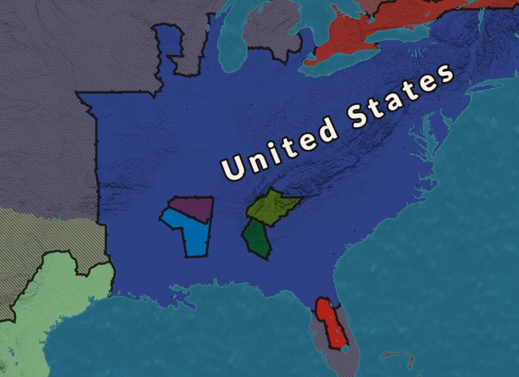 The eastern United States and Great Lakes with the nation name arced across the map