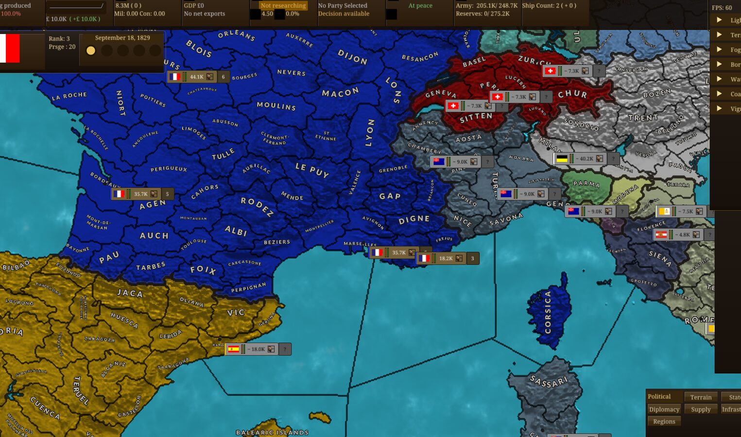 The political map of Europe during an active The Long Century campaign